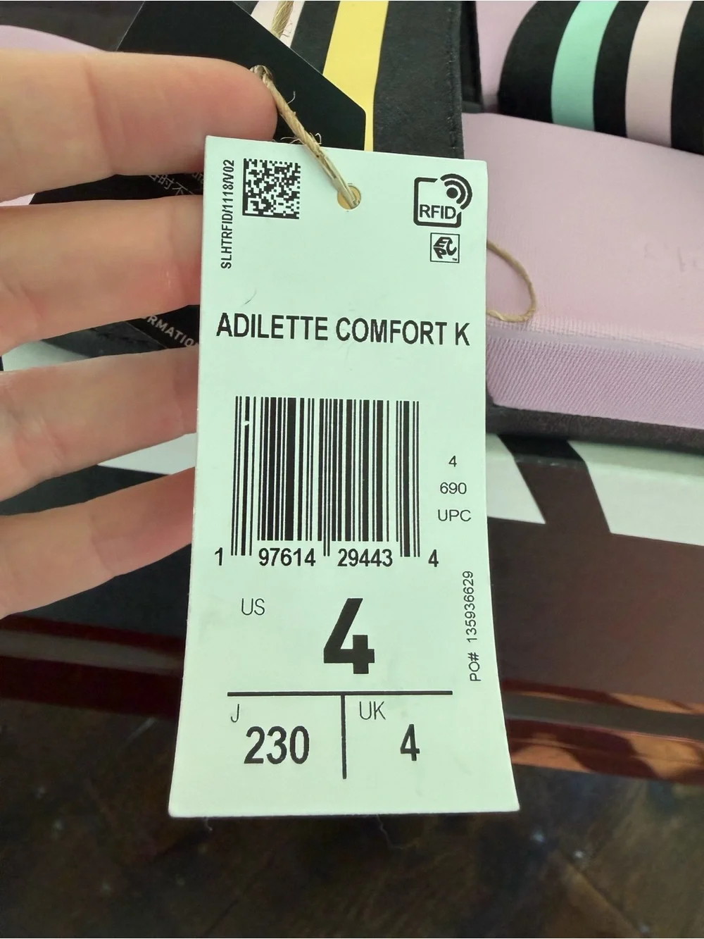 adidas girl’s Pink Slide Sandals with Black Strap and Pastel Stripes size 4